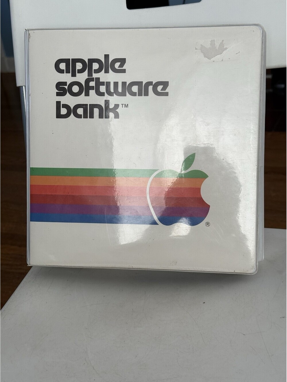 Vtg 1980's Apple Rainbow Logo Software Bank 3-Ring Binder W/41 Back Up Discs
